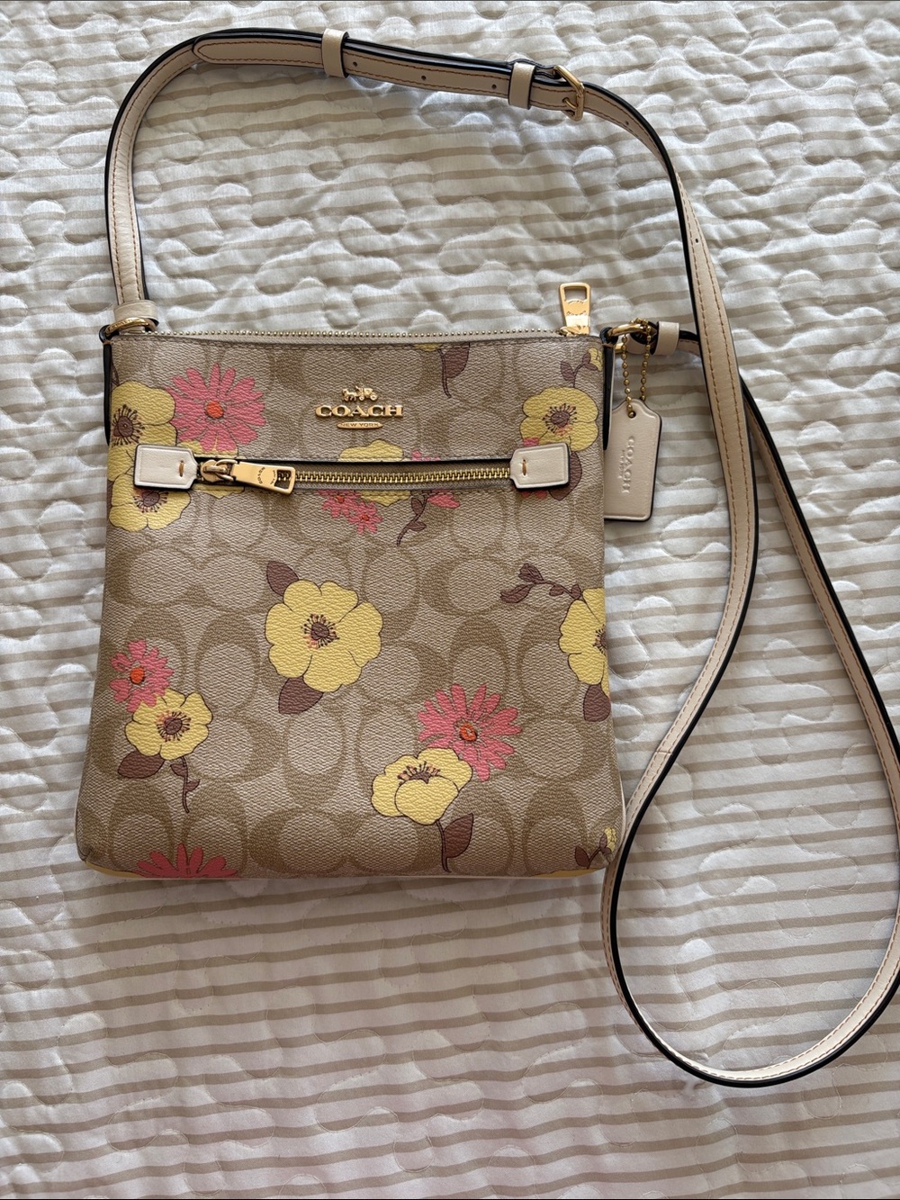Coach Beige Floral Crossbody with Yellow & Pink Accents CH717
